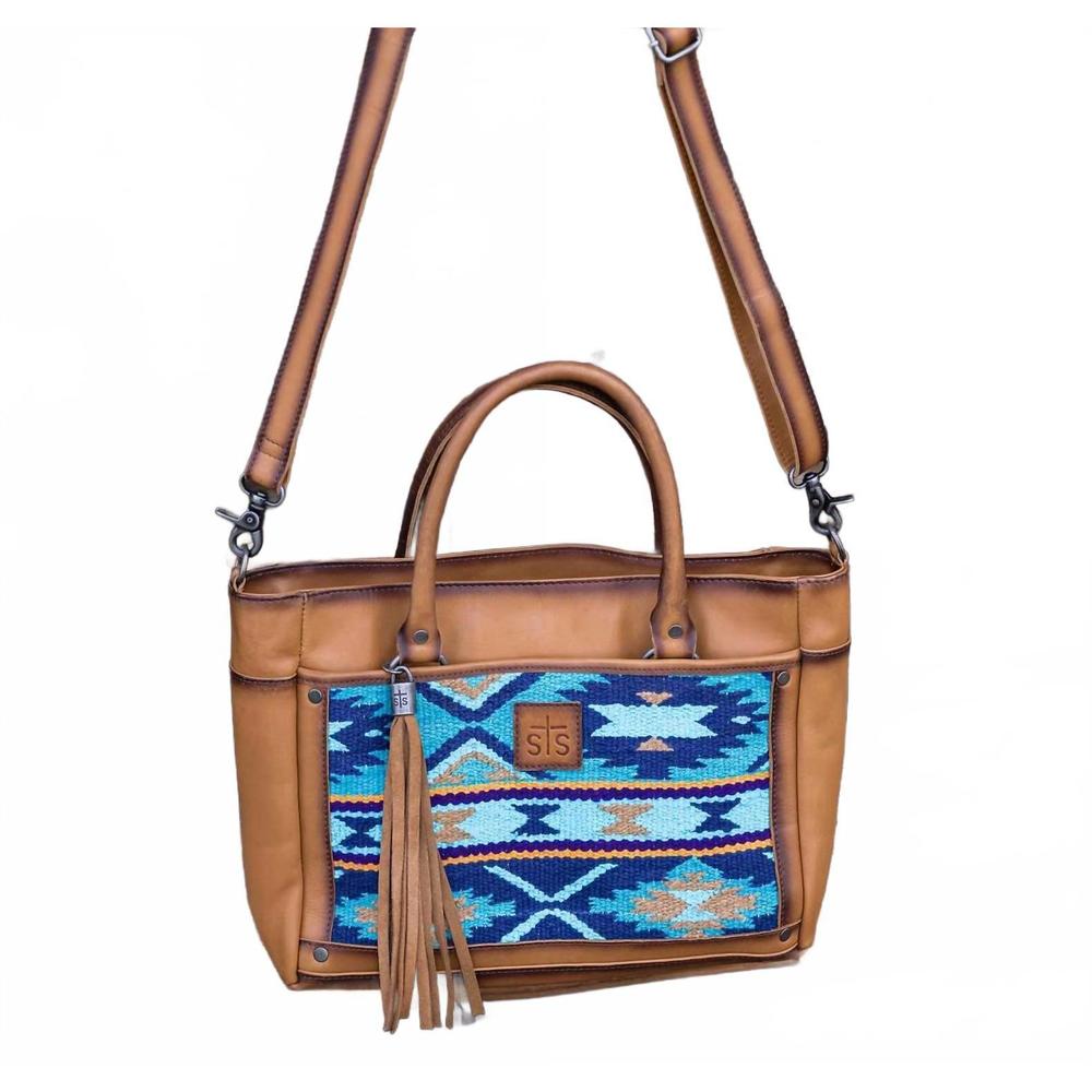 NEW STS RANCHWEAR women's serape satchel bag in mojave sky blue - Picture 3 of 8